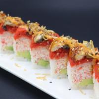 Wsu Roll · Crab, avocado, spicy tuna, baked fresh water eel, and with soy paper.