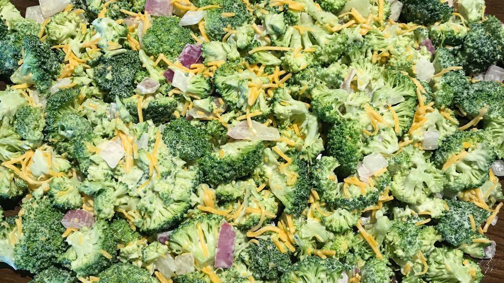Broccoli Salad · Broccoli, ranch, sunflower seeds, onion, salt and pepper, Cheddar cheese.