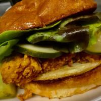 Fried Chicken Sandwich · Buttermilk marinated chicken thigh hand-breaded and fried, topped with homemade sweet & sour...
