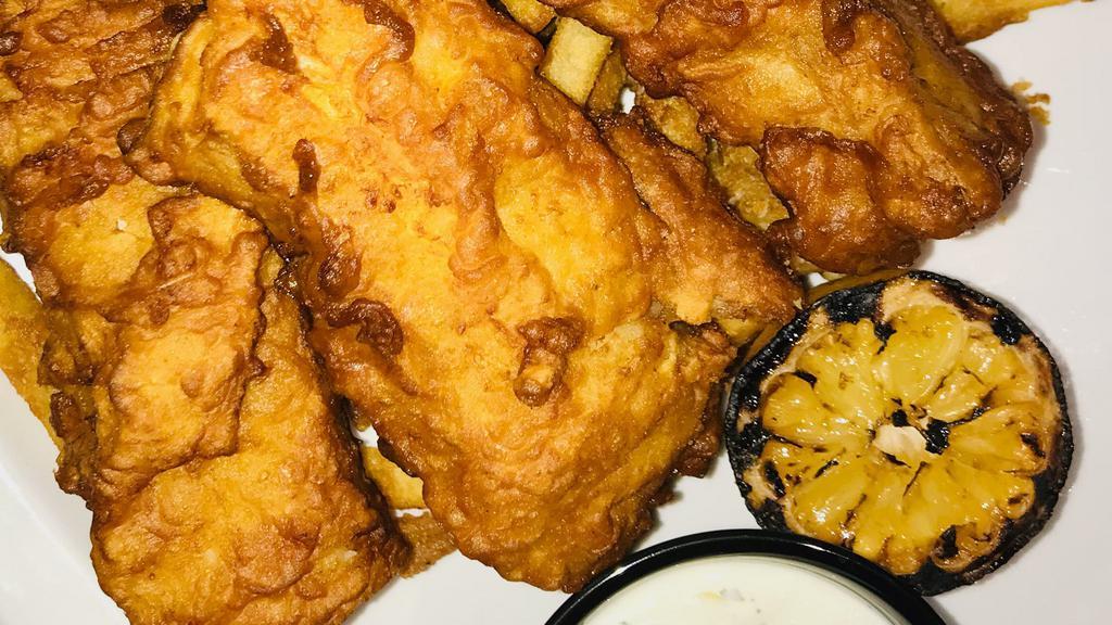 Fish & Chips · Twelve ounces of Summit EPA beer battered cod, homemade tartar sauce, and homemade coleslaw.