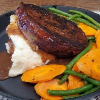 Ma The Meatloaf · Bacon wrapped meatloaf, mashed potatoes, brown gravy, crispy onions, seasonal vegetables, br...