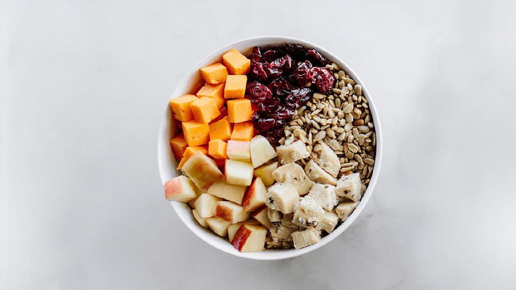 Adventure Bowl · Brown rice, roasted chicken, apples, local heritage Colby, craisins, sunflower seeds, olive oil, and lemon squeeze.