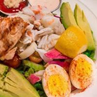 Seafood Chopped Salad · Jumbo lump crab, gulf shrimp, grilled salmon, hearts of palm, radish, green beans, avocado, ...