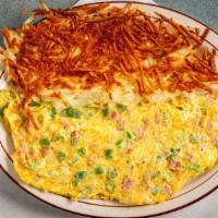 Western Omelette · Made with onions, green peppers, and ham.