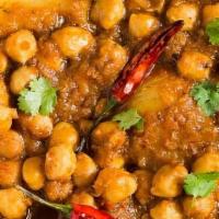 Aloo-Chole Curry · Potatoes, garbanzo chickpeas, oil, whole garam masala, red- yellow onion slice, ginger-garli...