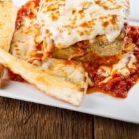 Lasagna · 0 - 1540 Cal. Homemade from the family recipe layers of ribbon noodles and three-cheese, smo...