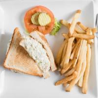 Real Chicken Salad Sandwich · Served with choice of bread.