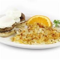 Kentucky Egg Benedict · Sausage patties over biscuits with country gravy.