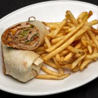 Bbq Chicken Chop Wrap · Grilled chicken tossed with BBQ sauce, lettuce, tomato, cucumber, black bean and corn salsa,...