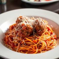 Spaghetti With Meatballs · Three Handmade meatballs with marinara and shredded Parmesan.