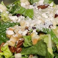 Harvest Salad · Romaine, spinach, diced apples, candied pecans, dried cranberries, feta, poppy seed dressing.