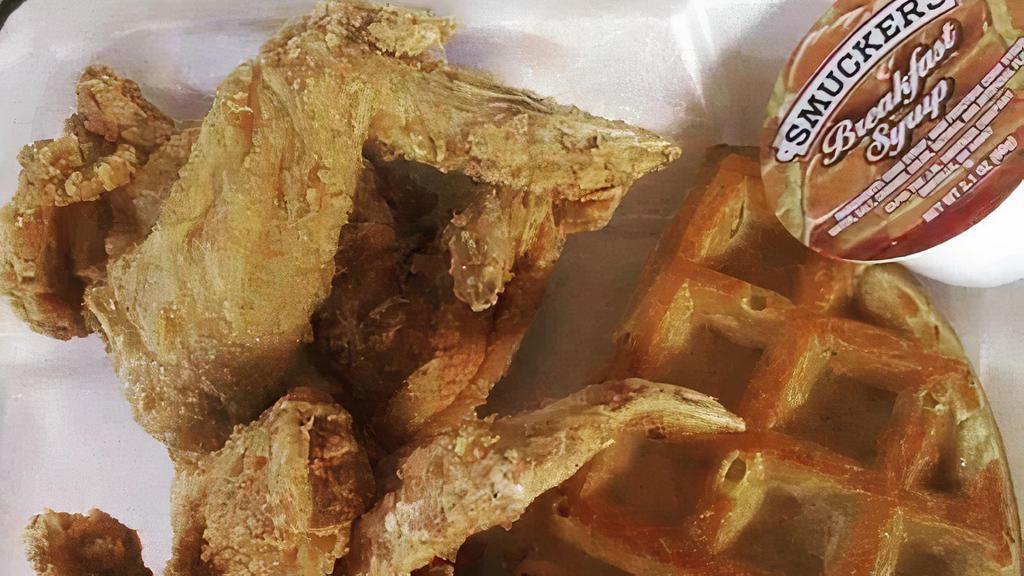Chicken And 1/2 Belgian Waffle · 4 Whole wings with 1/2 Belgian Waffle