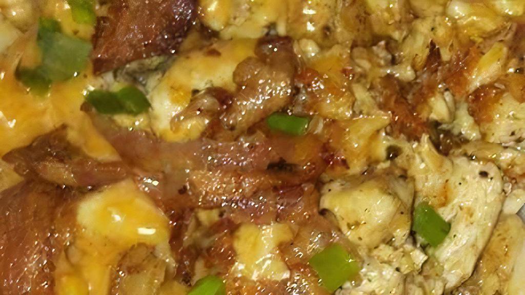 Smashed Potato Breakfast ( With Egg) · Smashed Potato cooked with Green Peppers, Onions, Egg,  Cheese and your choice of meats.