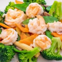  Steamed Shrimp With Mixed Vegetables · Sauce separate.