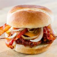 Bbq Chicken Sandwich · Crispy chicken breast tossed in sweet bbq sauce with American cheese, bacon & grilled onion ...