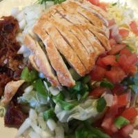 Ram'S Horn Cobb Salad · Grilled chicken, shredded Monterey jack cheese, bacon, tomatoes, onions and green peppers.