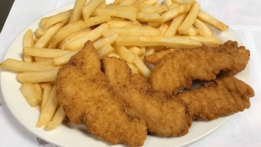 Chicken Strip Dinner · Country-style breaded and fried chicken tenders with french fries and our house made ranch dressing for dipping.