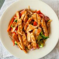 Chicken Breast Stir-Fry · Chicken breast, fresh broccoli, zucchini, onions, peppers and carrots sautéed with teriyaki ...