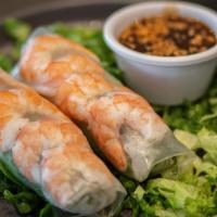 Spring Roll (2 Pieces) · Choice of shrimp, tofu, or avocado. Vermicelli noodles, lettuce, mint, cilantro, and rolled ...