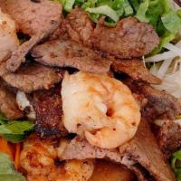 Vermicelli Bowl · Choice of grilled pork, shrimp, or combination. Vermicelli noodles topped with egg roll, min...