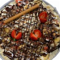 Ice Cream Crepe · wafer rolls - strawberries - bananas - choco Mania special chocolate -  ice cream of your ch...
