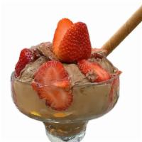 Choco Strawberry Cup · Choco ice cream, choco sauce, and fresh strawberries.