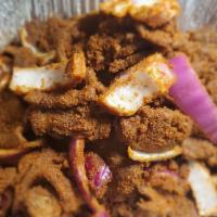 Suya Steak Bites · We serve grilled steak bites, dipped in Nigerian spices. Contains peanut in spice.