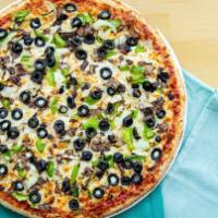 Veggie · Mushrooms, onions, green peppers, black olives and cheese.