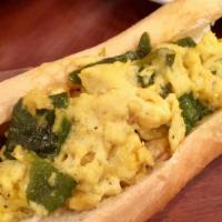 Pepper & Egg Sandwich · Three scrambled eggs with grilled fresh sweet peppers served on French bread.
