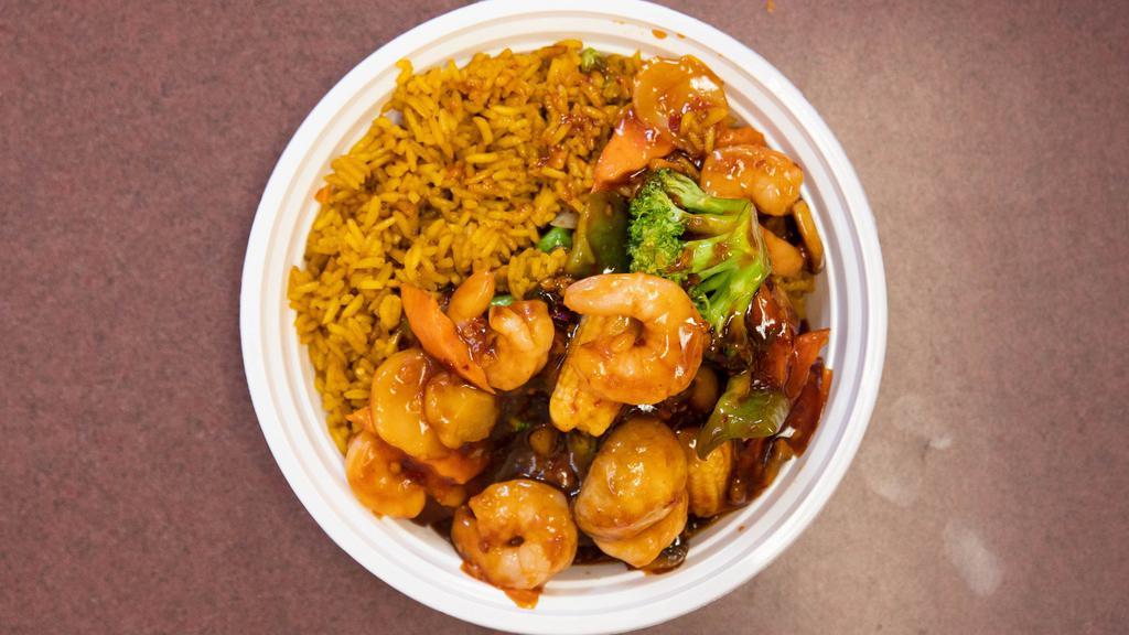 #Shrimp With Garlic Sauce 鱼香虾 · Spicy. Combo plate. Served with roast pork fried rice and pork egg roll or spring roll. . With plain lo mein 2.50Extra