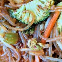 Chop Chae · Steamed sweet potato  noodle with three kinds of mushrooms gathered with many healthy veggie...