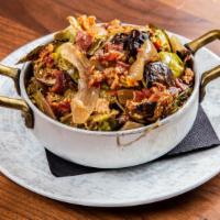 Brussels Sprouts · bacon, caramelized onions