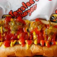 Taystee Dog (Beef) · Ketchup, mustard, relish.