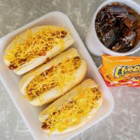 3 Coney Combo · Three coneys, chips & drink. Add cheese for an additional charge.