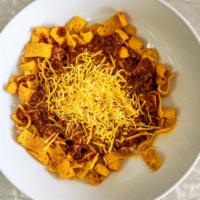 Frito Chili Pie · Fritos, chili. Add cheese for an additional charge.