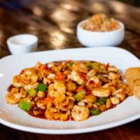 Kung Pao Shrimp · Spicy. Shrimp sautéed in rich brown sauce with bamboo shoots, carrots, water chestnuts, and ...