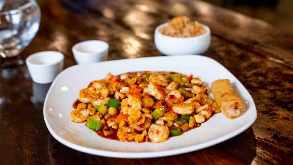 Kung Pao Shrimp · Spicy. Shrimp sautéed in rich brown sauce with bamboo shoots, carrots, water chestnuts, and peanuts. 210 Cal.
