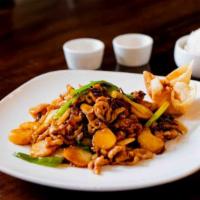 Ginger Garlic Pork · Spicy. Shredded pork with water chestnuts, black fungus, and green onions in ginger garlic s...