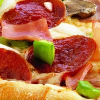 Meat Lovers Specialty Pizza (12 Pieces - Square) · Pepperoni, ham, bacon, ground beef.