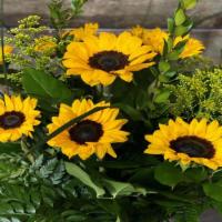 I'Ve Got Sunshine  · One dozen Gorgeous Sunflowers and mixed greens arranged perfectly in a clear vase.