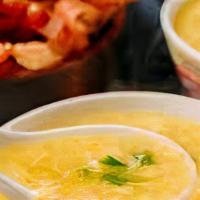 Egg Drop Soup · A delicious classic of chicken broth with an egg stirred in.