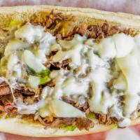 Philly Cheesesteak Sandwich · Choice of sliced beefsteak or gyro slices grilled with onions, green peppers, and cheese; se...