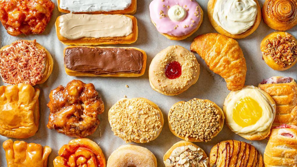 Specialty Dozen · 12 specialty donuts selected by us. may include: Apple Fritter, Powder cream filled, White nutty, Chocolate nutty, Champ agne  donut Cinnamon twist, Glazed Twist, Apple bear claw, cherry bear claw, Jelly filled, Cream filled and more. we will fill requests in the comments if in stock.