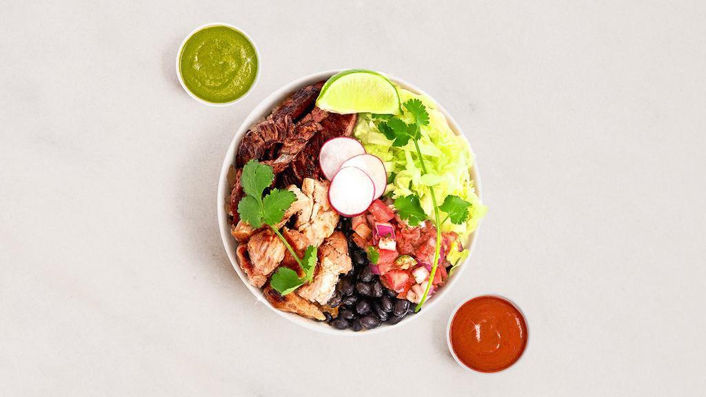 Double Meat Burrito Bowl · Your choice of 2 meats, rice, black beans, pico de gallo, lettuce