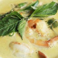 Green Curry (Gf) · Green curry, Thai eggplant and green beans sauteed in coconut milk with choice of chicken, p...