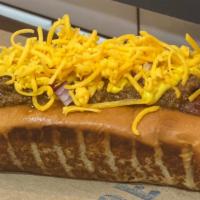 Coney With Cheese · Beef Coney, Sharp Cheddar, Red Onion, Yellow Mustard