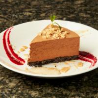 Chocolate Mousse Pie · Espresso crème anglaise and toffee crumbles.