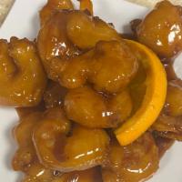 Orange Shrimp · Lightly breaded medium shrimp tossed with chunks of fresh oranges in a sweet ginger sauce.