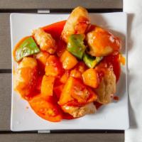 Sweet ＆ Sour Chicken · Lightly breaded chicken served with a side of homemade sweet and sour sauce mixed with chunk...