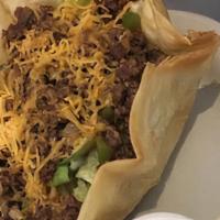 Taco Salad · Ground beef with tomatoes, onions, green peppers, fresh lettuce, and cheddar cheese blend. S...